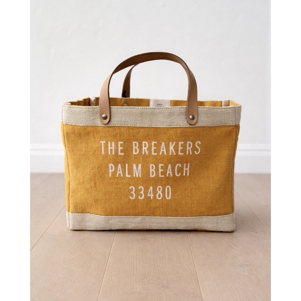 Apolis Market Bag Breakers Palm Beach Jute Tote Leather Handle NWT